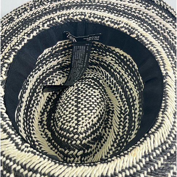 ZARA Woven Fedora Ecru/Black, 3.5” Wide Brim - Picture 9 of 13